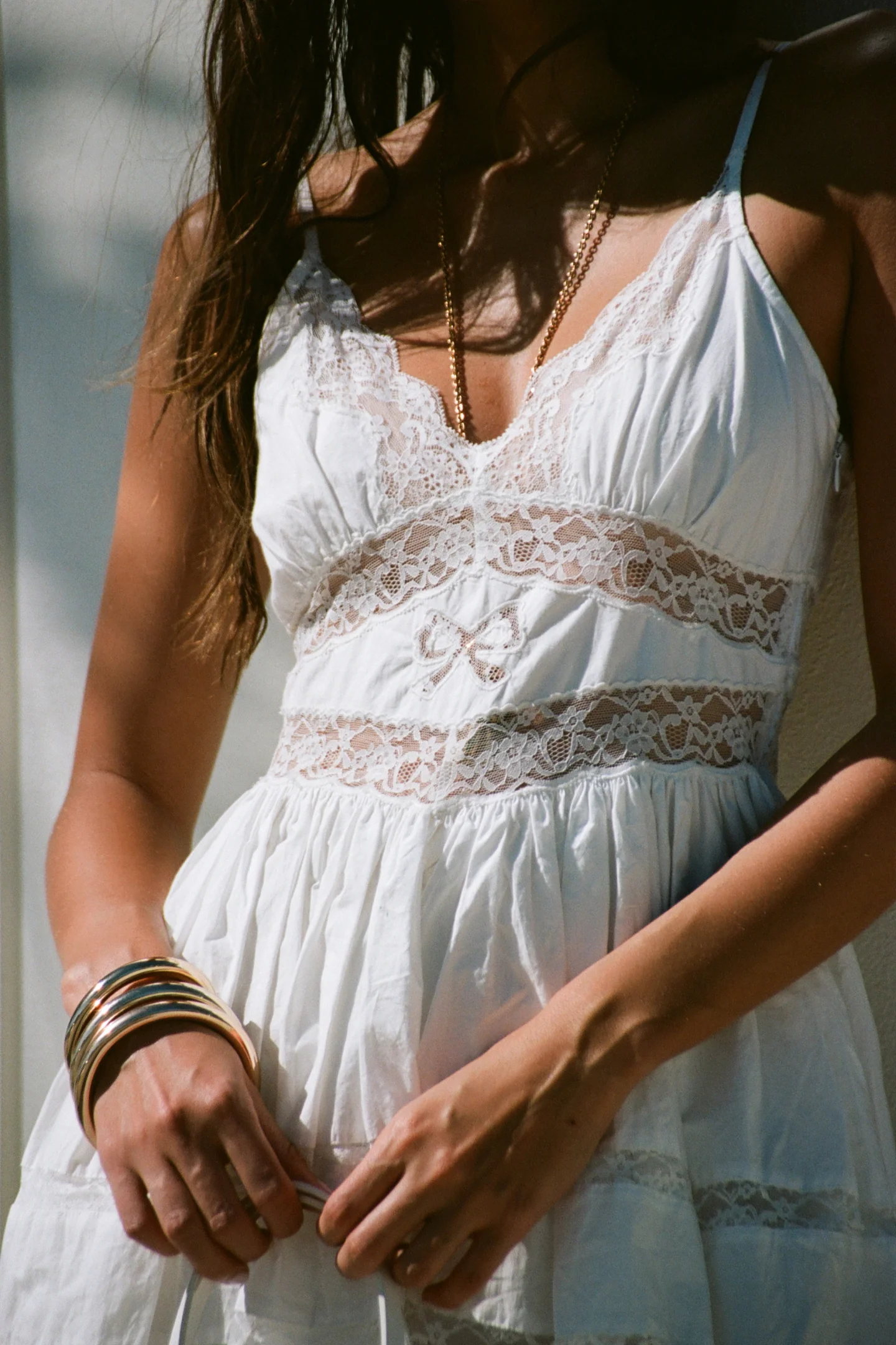 Zima Cotton Lace Bow Mini Dress - OPTIC WHITE - Image 4